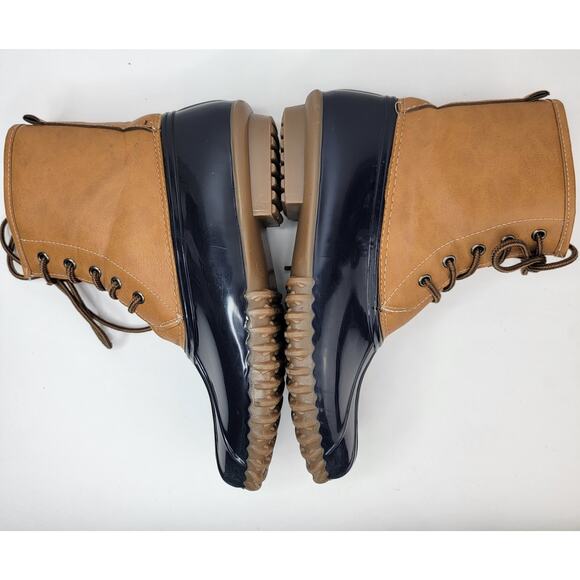 Charles Albert Duck Boots Women 9M Fleece Line Lace Up Tan Blue Winter Snow Rain - Picture 11 of 14